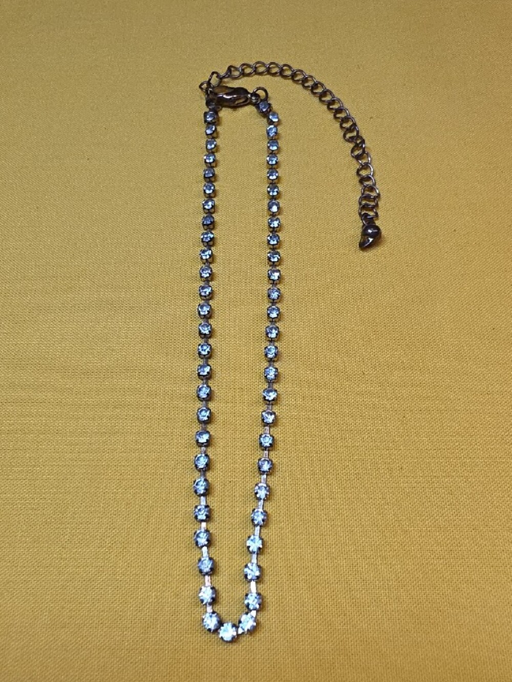Vintage Silver-Tone Rhinestone Tennis Choker Necklace 12" / 16" With Extender